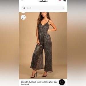 Lulus Disco Party Black Multi Metallic Wide-Leg Jumpsuit, Size XL